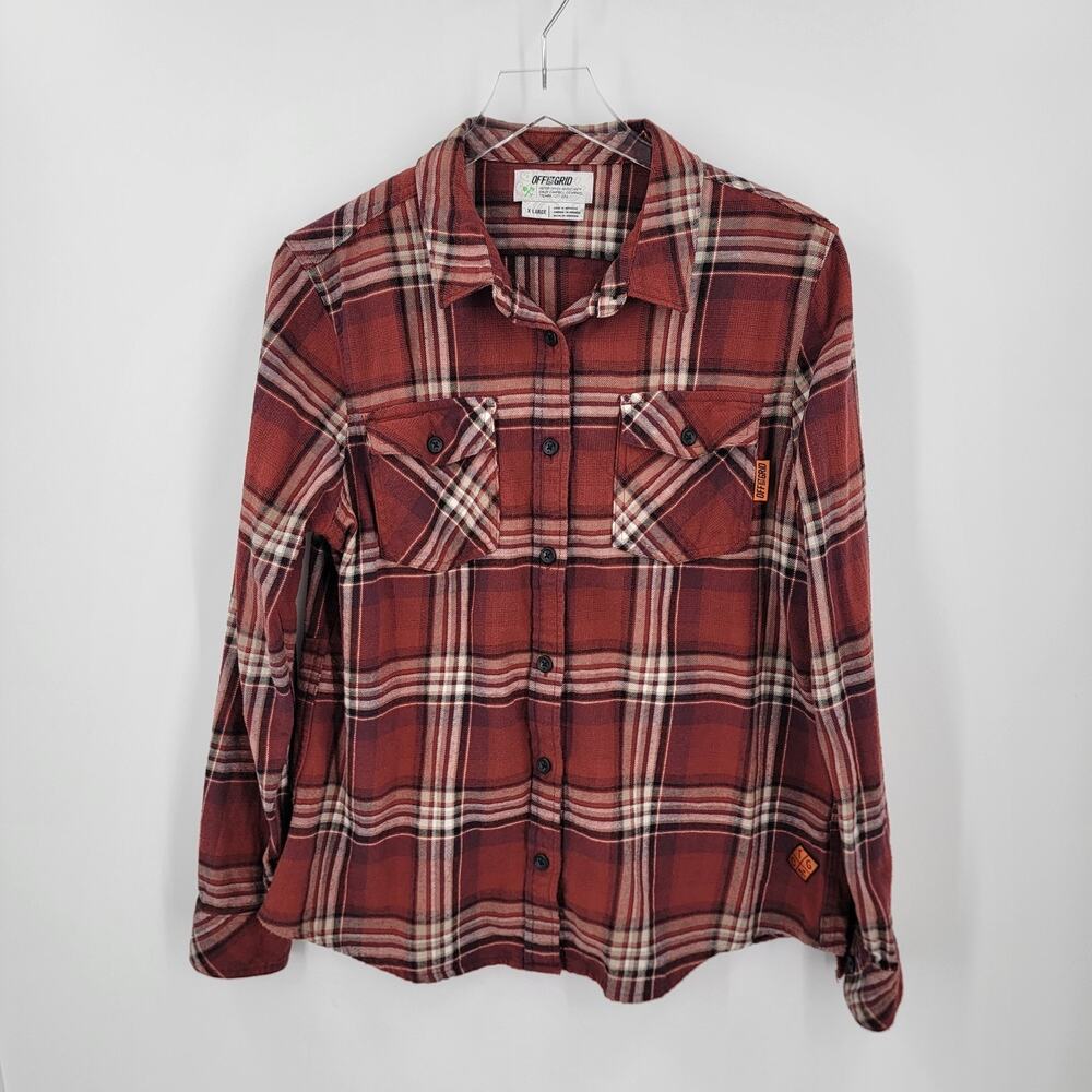 Off The Grid Campbell Flannel Shirt Womens XL Brushed Cotton Back Stash Pocket